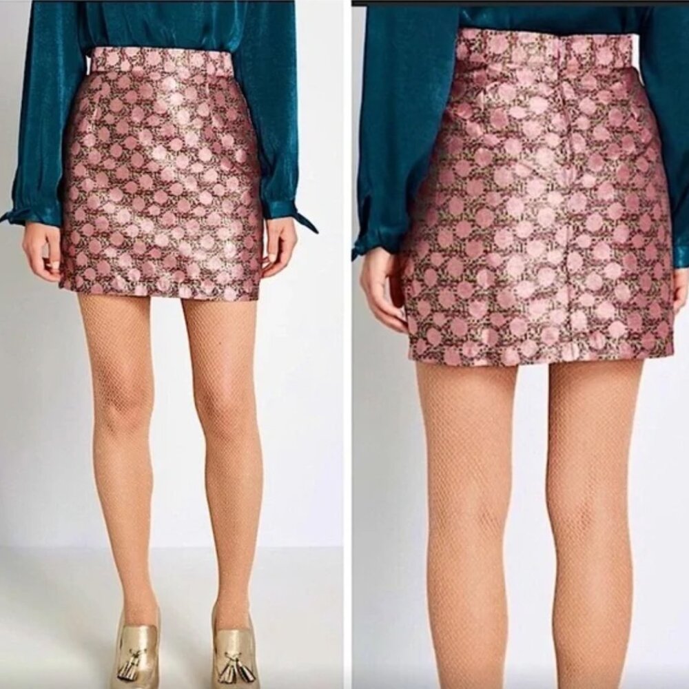 Modcloth 20 Glad You Came Pink Polka Dot Shimmering Print Mini Skirt